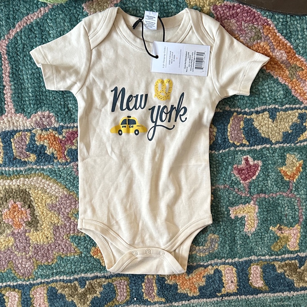 NWT Pink Olive Cream New York Baby Bodysuit Organic Cotton